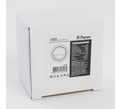 Светильник светодиодный встраиваемый для лестничной подсветки IP20 LN009 3W 210 Lm 4000К белый круг  32666  FERON