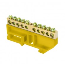 Шина "0" N (6х9мм) 10 отверстий латунь желтый изолятор на DIN-рейку розничный стикер EKF PROxima  sn0-63-10-dz-r  EKF