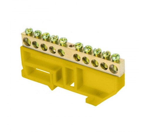 Шина "0" N (6х9мм) 10 отверстий латунь желтый изолятор на DIN-рейку розничный стикер EKF PROxima  sn0-63-10-dz-r  EKF