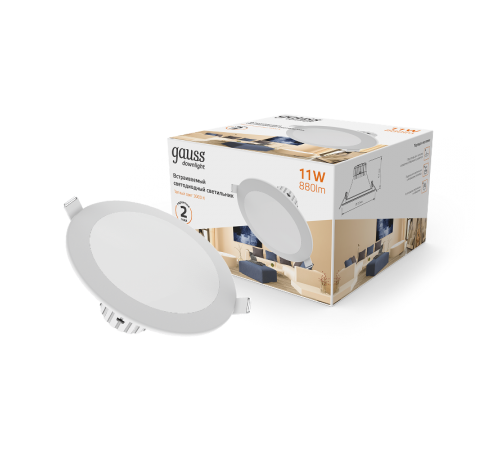 Светильник светодиодный встраиваемый круглый белый, 11W, 880 Lm LED 2700K  946411111  Gauss