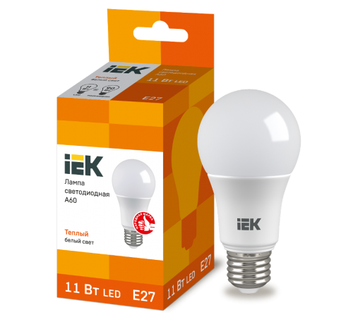 Лампа светодиодная LED 11Вт Е27 220В 3000К A60 груша  LLE-A60-11-230-30-E27  IEK