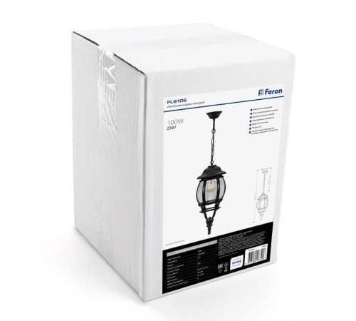 Светильник садово-парковый 8105 100W 230V E27 160*160*400мм черный  11104  FERON