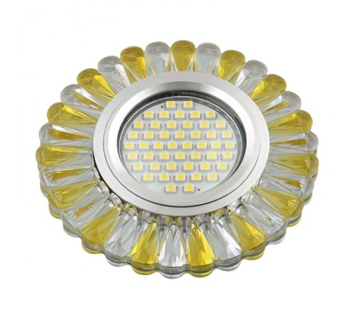 Светильник декор.встр Luciole DLS-L145 GU5.3 GLASSY/GOLD GU5.3 доп.LED подсветка 3Вт, стекл,зерк./прозр.+светло-желтый.  UL-00003891  Fametto