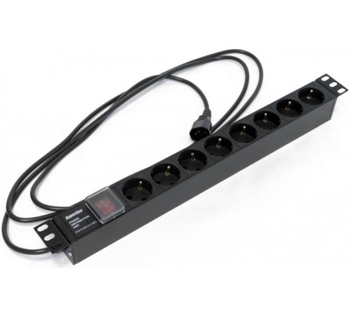 Блок розеток SHE19-8SH-S-2.5IECд. 19" шк., горизонт., с выкл. с подсветкой, 8 розеток Schuko(10A), 482.6x44.4x44.4мм(ДхШхВ)  397035  Hyperline