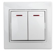 Выключатель двойной с подсветкой, 10А-250В, IP20, СУ, Plano, белый  Б0027603  Intro