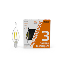 Лампа светодиодная Filament Свеча на ветру 7W 550lm 2700К Е14 LED (3 лампы в упаковке) 1/20  104901107T  Gauss
