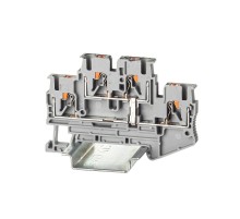 Клемма двухуровневая, зажим push-in, 4 точки подключения, уровни соединены перемычкой, 2.5 кв.мм, серая  VPRTT-2.5-PV-GY  DKC