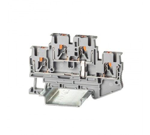 Клемма двухуровневая, зажим push-in, 4 точки подключения, уровни соединены перемычкой, 2.5 кв.мм, серая  VPRTT-2.5-PV-GY  DKC