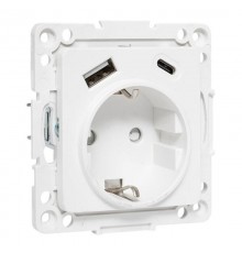Стокгольм Механизм Розетки 1-местной с/з, USB A+C 16А винтовые клеммы белый с защ. штор.  EYR16-2USB-typeA-typeC  EKF