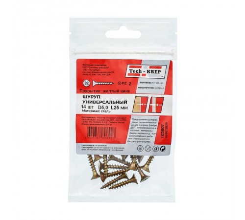 Саморез ШУж 5,0х25 пот. гол. (14 шт) - пакет ( 0,032 кг)  102507  Tech-KREP