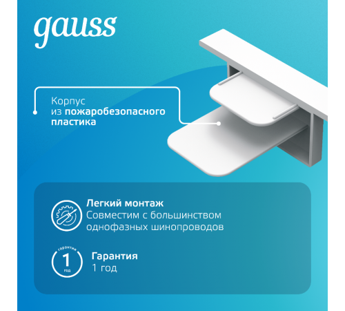 Заглушка для встраиваемого трекового осветительного шинопровода белый  TR144  Gauss