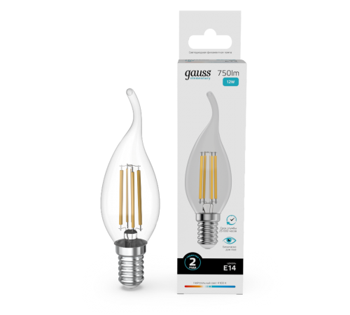 Лампа светодиодная   Filament Elementary Свеча на ветру 12W 750lm 4100К Е14 LED 1/10/100  42122  Gauss