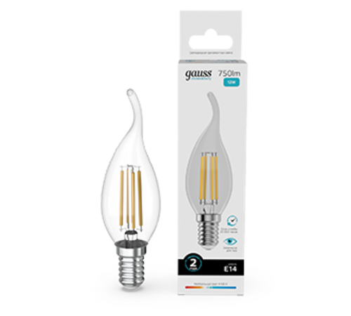 Лампа светодиодная   Filament Elementary Свеча на ветру 12W 750lm 4100К Е14 LED 1/10/100  42122  Gauss