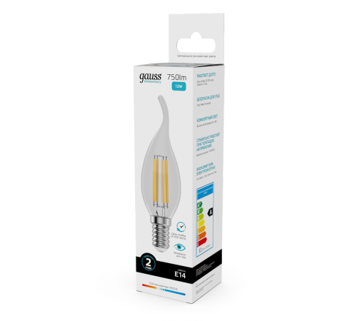Лампа светодиодная   Filament Elementary Свеча на ветру 12W 750lm 4100К Е14 LED 1/10/100  42122  Gauss