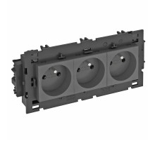 Розетка тройная 0° Modul45connect франц. стандарт, 250 В, 16A (черный) (STD-F0C8 SWGR3)  6120650  OBO Bettermann