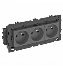 Розетка тройная 0° Modul45connect франц. стандарт, 250 В, 16A (черный) (STD-F0C8 SWGR3)  6120650  OBO Bettermann