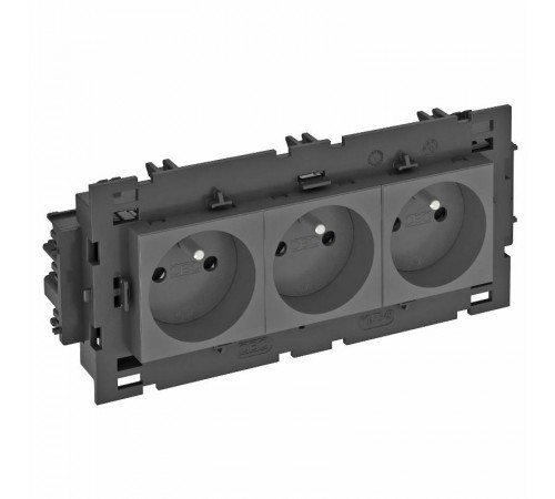 Розетка тройная 0° Modul45connect франц. стандарт, 250 В, 16A (черный) (STD-F0C8 SWGR3)  6120650  OBO Bettermann