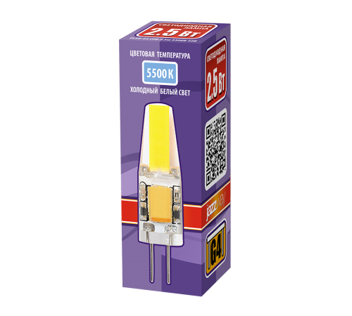 Лампа светодиодная LED 2,5Вт G4 12В 5500К PLED-G4 COB (LED driver) капсульная  2855770  Jazzway