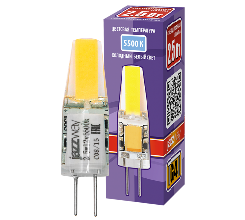 Лампа светодиодная LED 2,5Вт G4 12В 5500К PLED-G4 COB (LED driver) капсульная  2855770  Jazzway