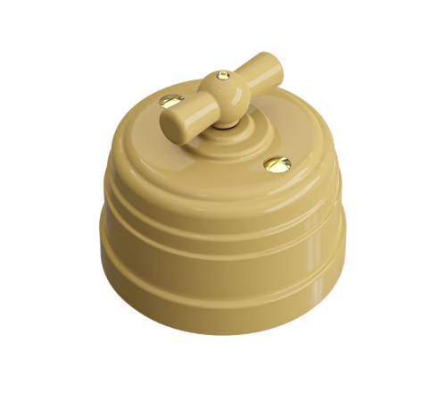 Выключатель пластиковый поворотный на четыре положения (2-х клавишный), IP20, цвет - песочное золото, серия УСАДЬБА, ТМ МЕЗОНИНЪ