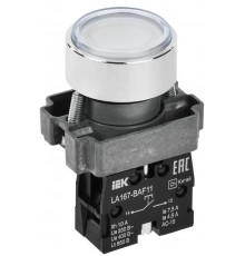 Кнопка LA167-BAF11 d=22мм 1з белая  BBT20-BAF11-1-22-67-K01  IEK