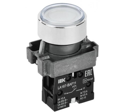 Кнопка LA167-BAF11 d=22мм 1з белая  BBT20-BAF11-1-22-67-K01  IEK
