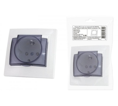 Розетка 2П+З с защ. шт. и крышкой 16А 250В IP42 белая "Таймыр" (пром. упак., бакелит. основание)  SQ1814-0519  TDM