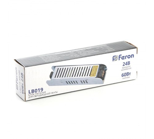 Трансформатор электронный для светодиодной ленты 60W 24V (драйвер), LB019 FERON  48046  FERON