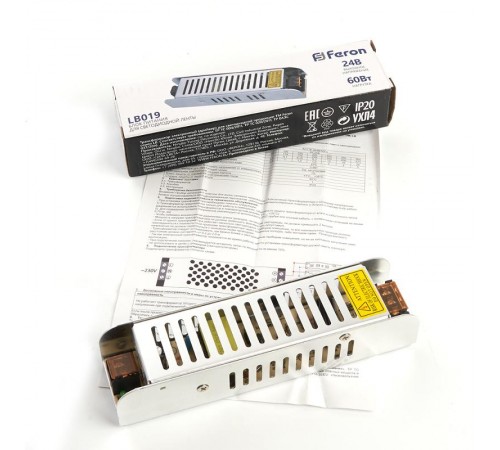 Трансформатор электронный для светодиодной ленты 60W 24V (драйвер), LB019 FERON  48046  FERON