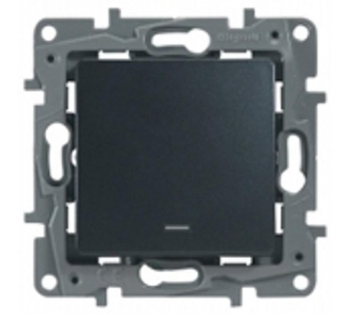 Etika Антрацит Выключатель 1-клавишный с подсветкой/индикацией, автозажимные клеммы, 10 AX, 250 В  672603  Legrand