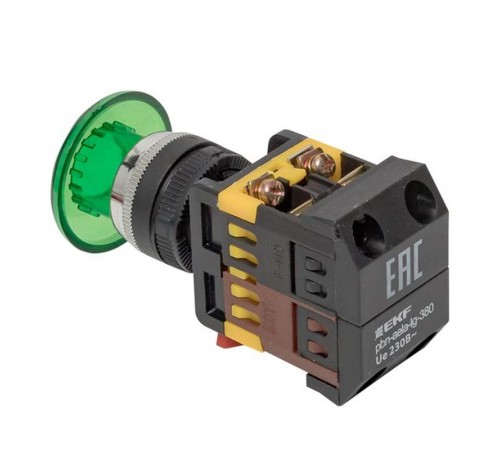 Кнопка AELA-22 "Грибок" зеленая с подсветкой NO+NC 380В EKF PROxima  pbn-aela-1g-380  EKF