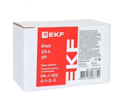Переключатель кулачковый ПК-1-102 25А 2P "0-1-2-3" IP65  pk-1-102-25-65  EKF