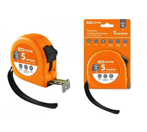 Рулетка, длина 5 м, стальная лента, ширина 19 мм, пластиковый корпус, "Гранит"  SQ1018-0102  TDM