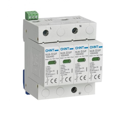 Ограничитель имп. перенапр. NU6-IIG 2Р In=40kA Uc=440B Im=100kA (R)  368972  CHINT