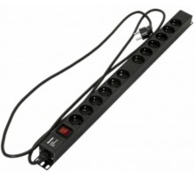 SHE-12SH-S-2.5EU Блок розеток, вертикальный, 12 розеток Schuko, выключатель с подсветкой,730x44.4x44.4 мм  396987  Hyperline