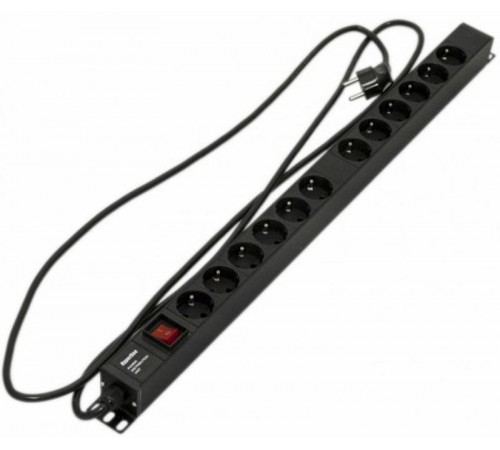 SHE-12SH-S-2.5EU Блок розеток, вертикальный, 12 розеток Schuko, выключатель с подсветкой,730x44.4x44.4 мм  396987  Hyperline