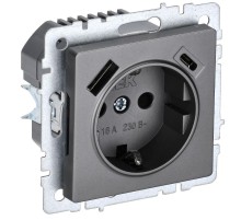 BRITE Розетка с заземлением со шторками 16А с USB A+C 18Вт РЮш11-1-БрС сталь  BR-R14-16-U22-018-K46  IEK