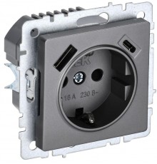 BRITE Розетка с заземлением со шторками 16А с USB A+C 18Вт РЮш11-1-БрС сталь  BR-R14-16-U22-018-K46  IEK