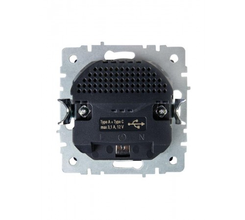 BRITE Розетка с заземлением со шторками 16А с USB A+C 18Вт РЮш11-1-БрС сталь  BR-R14-16-U22-018-K46  IEK