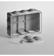 Коробка распределительная для о/п 200х140х75мм 10 вводов 67055П (прозрачная крышка)  67055П  Рувинил