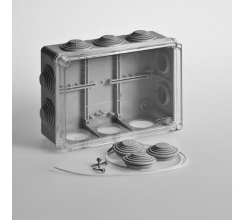 Коробка распределительная для о/п 200х140х75мм 10 вводов 67055П (прозрачная крышка)  67055П  Рувинил