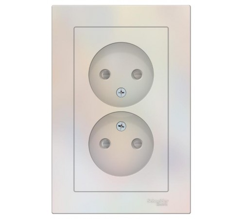 AtlasDesign Жемчуг Розетка без заземления двойная, со шторками,16А, (в сборе с рамкой)  ATN000422  SE