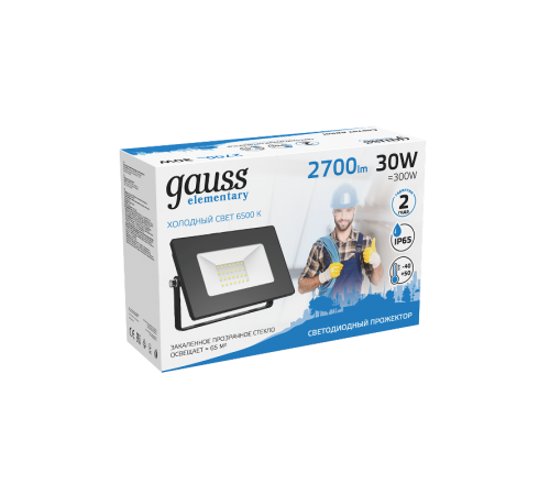 Прожектор светодиодный СДО LED 30Вт 6500К IP65 черный  613100330  Gauss