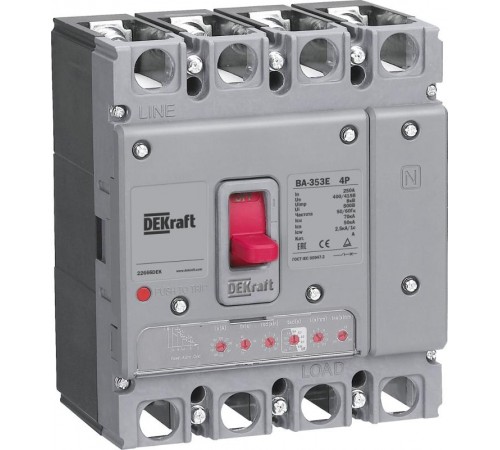 Силовой авт. выкл. с электрон. расц. 4P 63А 70кА ВА-353E  22658DEK  DEKraft