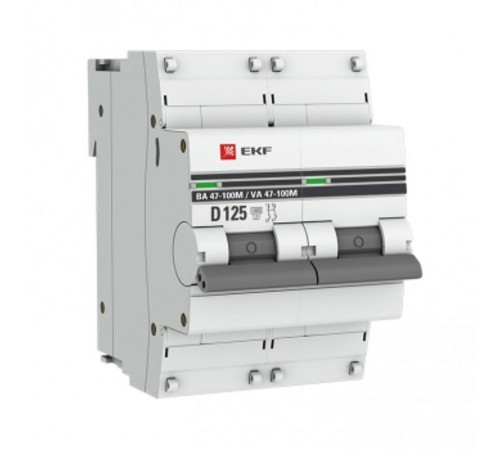 Выключатель автоматический двухполюсный 2P 125А (D) 10kA ВА 47-100M с электромагнитным расцепителем PROxima  mcb47100m-2-125D-pro  EKF