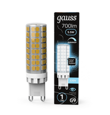 Лампа светодиодная G9 AC185-265V 5,5W 550lm 4100K керамика диммируемая LED 1/10/200  107309255-D  Gauss