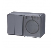 AtlasDesign Profi54 Антрацит О/У розеточный блок з/к со шт. 16А Выключатель.2-клав.10А  ATN544074  SE