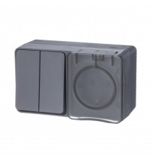 AtlasDesign Profi54 Антрацит О/У розеточный блок з/к со шт. 16А Выключатель.2-клав.10А  ATN544074  SE