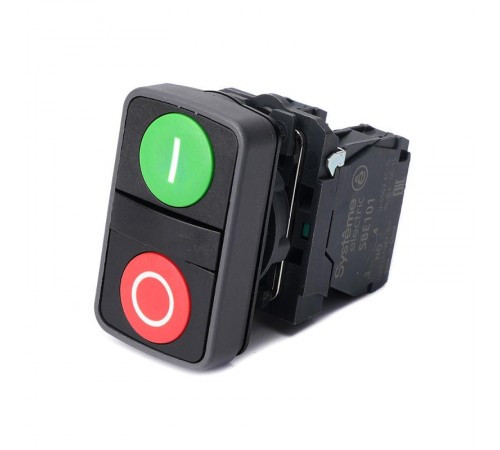 Кнопка двойн SB5 в сборе модуль 22мм зел "I"+красн "O" пластик 1НО+1НЗ  SB5AA73415  SE