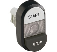 Кнопка двойная MPD19-11С (белая/черная-выступающая) прозрачная л инза с текстом (START/STOP)  1SFA611148R1108  ABB